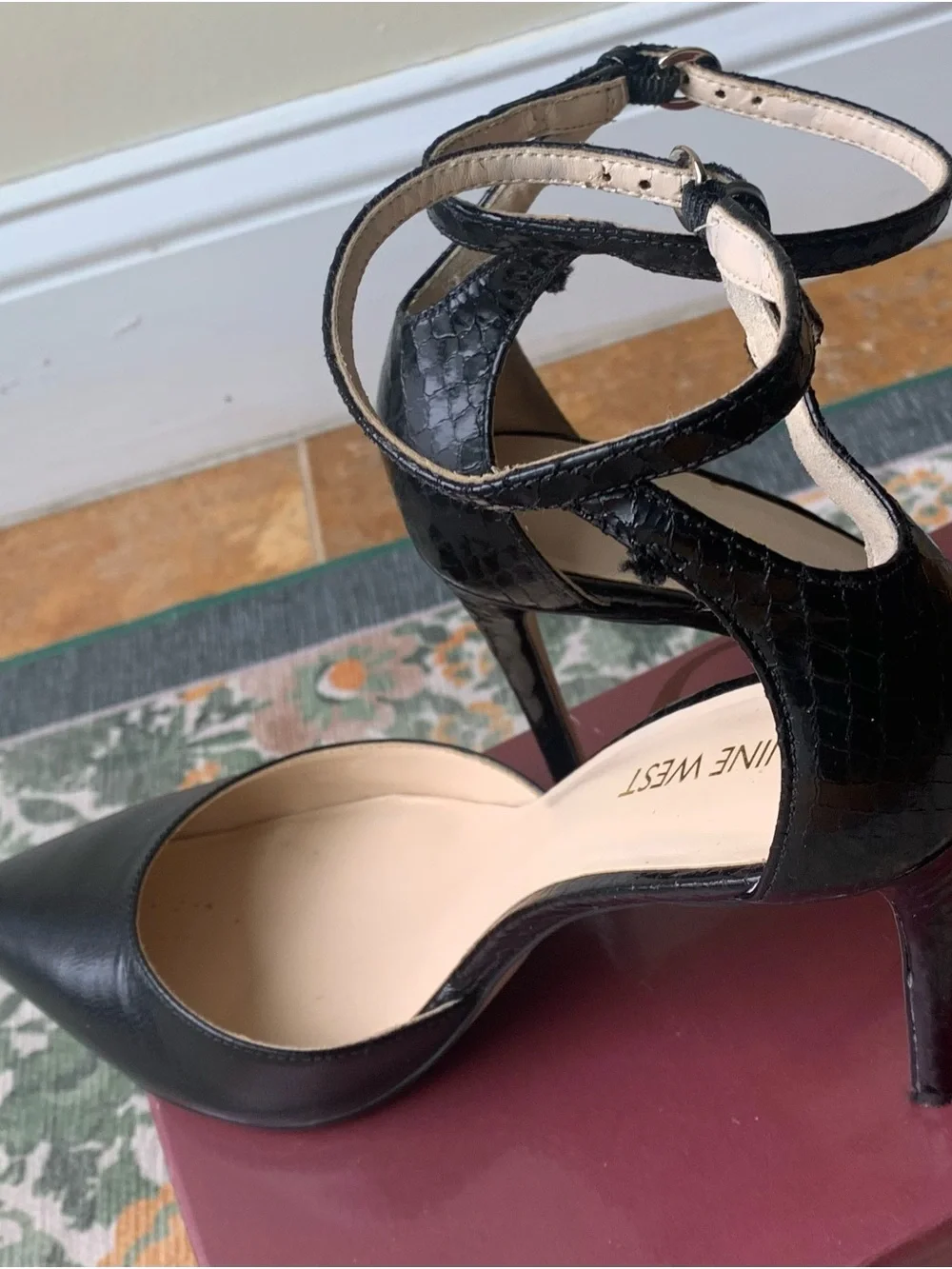 Nine West Black Pointed Toe Ankle Strap Heels - Picture 7 of 8